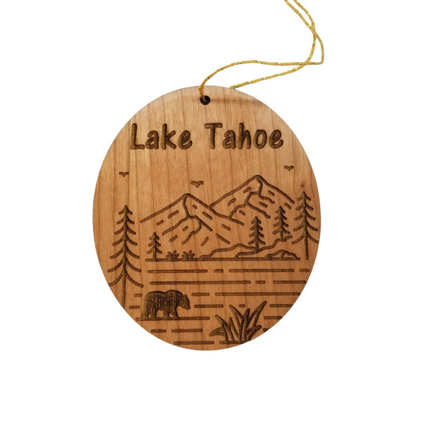 Lake Tahoe California Nevada Ornament - Mountains Bear Trees Handmade Wood Ornament - CA NV Souvenir - Christmas Travel Gift