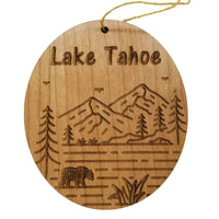 Lake Tahoe California Nevada Ornament - Mountains Bear Trees Handmade Wood Ornament - CA NV Souvenir - Christmas Travel Gift