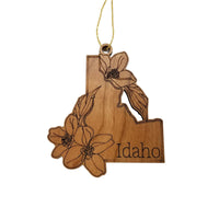 Idaho Wood Ornament -  ID State Shape with State Flowers Syringa - Handmade Wood Ornament Made in USA Christmas Decor