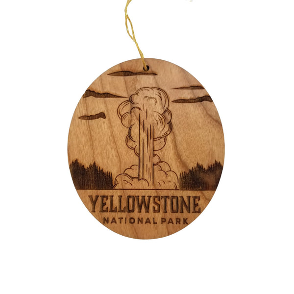 Yellowstone National Park Ornament Old Faithful Geyser Handmade Wood Souvenir Made in USA Travel Gift 3 Inch Christmas