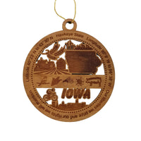 Iowa Wood Ornament - IA Souvenir - Handmade Wood Ornament Made in USA State Shape Tractor Barn Wind Turbines Pig Acorn Bicyclist