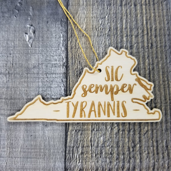 Virginia Ornament - VA State Shape with State Motto - Handmade Wood Ornament Made in USA Christmas Decor