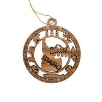 Idaho Wood Ornament - ID  Souvenir - Handmade Wood Ornament Made in USA State Shape Wheat Bear Potato Plant Tractor Trout