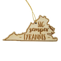 Virginia Ornament - VA State Shape with State Motto - Handmade Wood Ornament Made in USA Christmas Decor