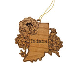 Indiana Wood Ornament -  IN State Shape with State Flowers Cutout - Handmade Wood Ornament Made in USA Christmas Decor