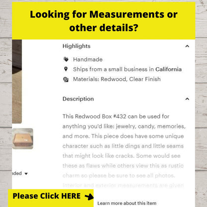 Wood Ring Box Redwood Rustic Handmade California #678 Storage Live Edge Gift