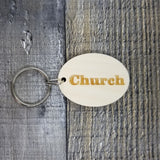 Church Wood Keychain Key Ring Keychain Gift - Key Chain Key Tag Key Ring Key Fob - Church Text Key Marker