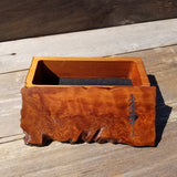 Handmade Wood Box with Redwood Tree Engraved Rustic Handmade Curly Wood #501 California Redwood Jewelry Box Storage Box