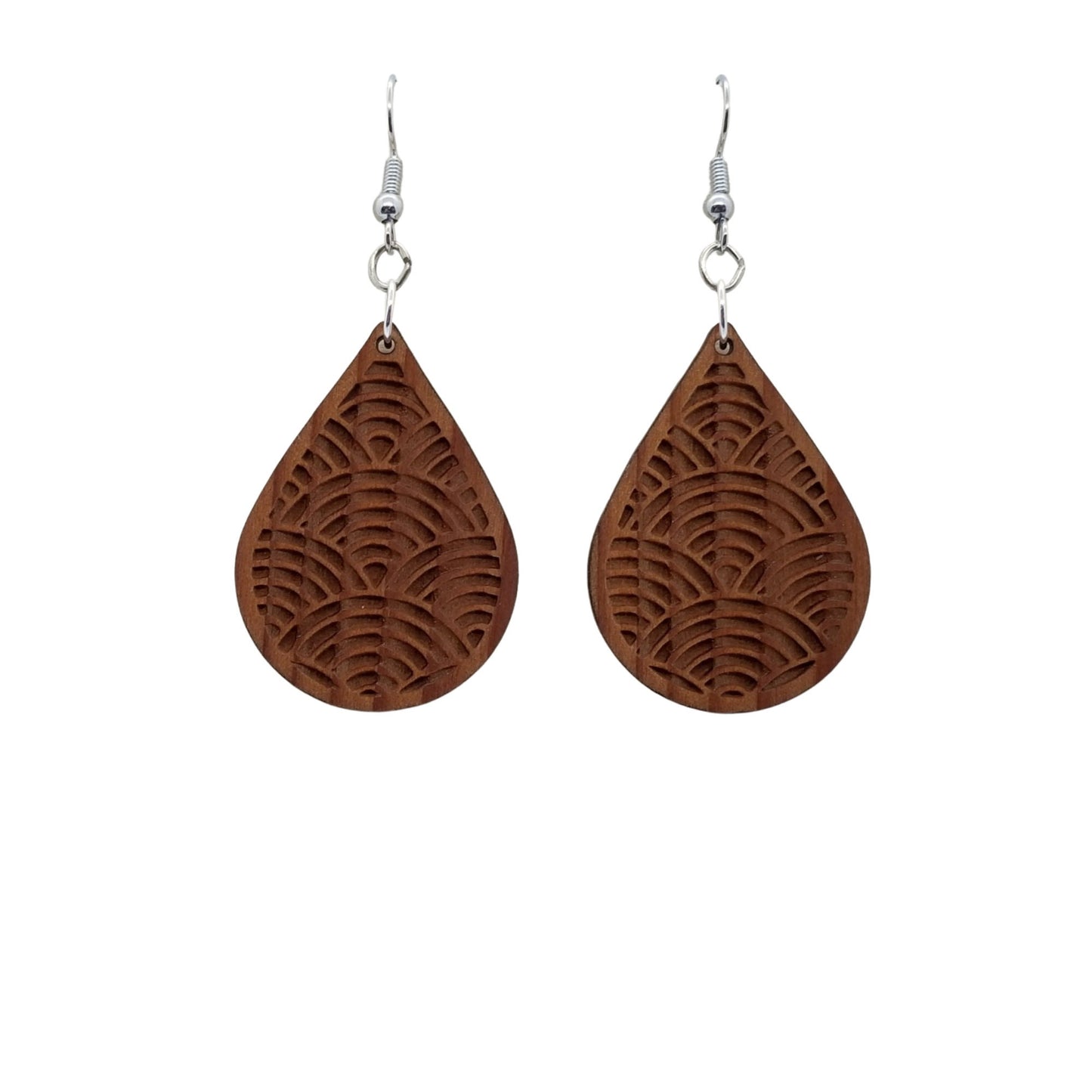 Wood Earrings - Engraved Teardrop Wood Earrings - Dangle Earrings - CA Souvenir Keepsake - Anniversary Gift