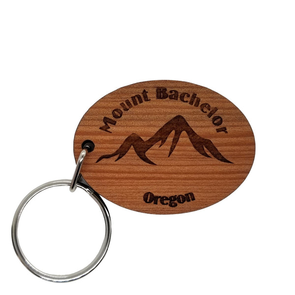 Mt Bachelor Keychain Wood Keyring Oregon Souvenir Travel Gift Mountains Ski Resort Skiing Skier Handmade Bend Oregon Bachelor Butte Tag