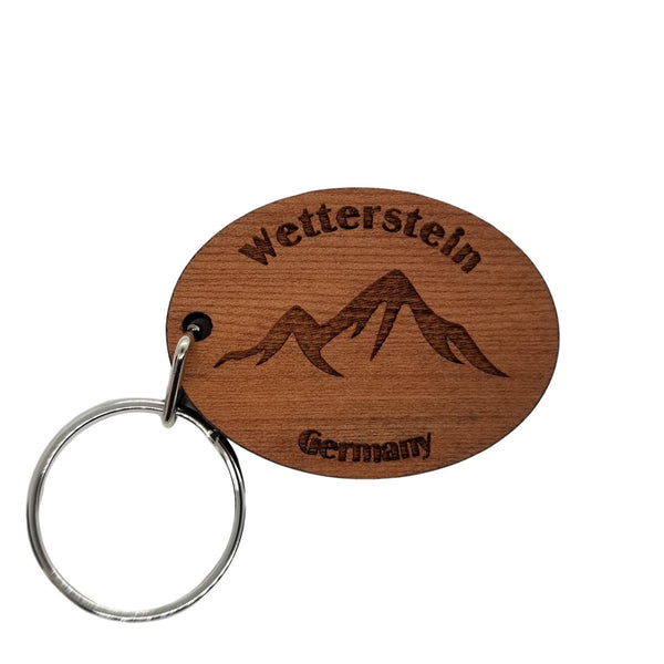 Wetterstein Keychain Mountains Wood Keyring Germany Souvenir Ski Resort Skiing Skier Snowboard Travel Key Tag Bag Hiking Climbing