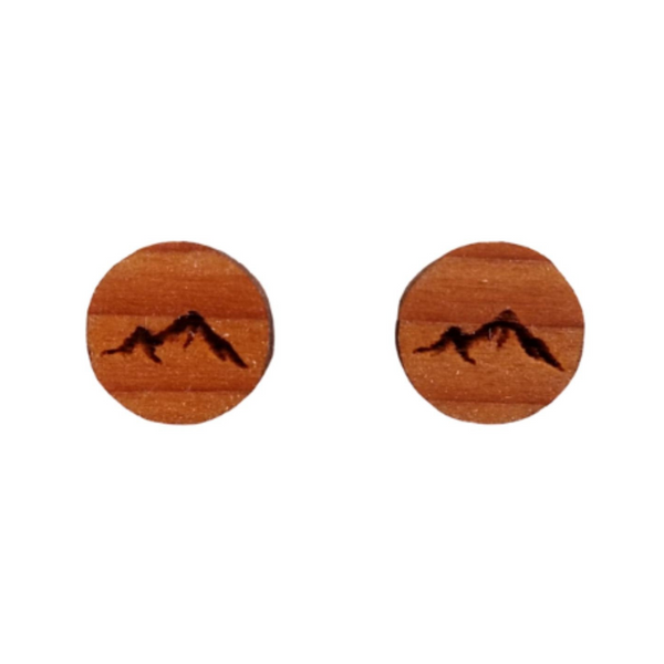 Mountain Earrings - Wood Earrings - California Redwood Stud Earrings - CA Souvenir Keepsake - Post Earrings