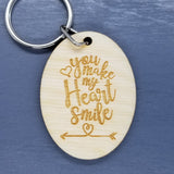 You Make My Heart Smile Wood Keychain Keyring Gift - Key Chain Key Tag Love Gift Valentines Day Gift Anniversary Gift