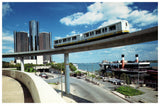 Vintage Detroit Michigan Postcard 4x6 Waterfront Buildings Lansdowne Railroad Car Ferry People Mover Elevated Train