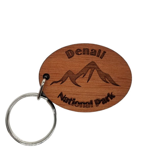 Denali National Park Keychain Mountains Wood Keyring Alaska Souvenir Biking Hiking Mountaineering Gift Key Tag Bag Mt McKinley
