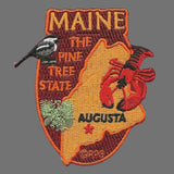 Maine Patch – State Travel Patch ME Souvenir Embellishment or Applique 3" The Pine Tree State Augusta Capital Iron On Black Capped Chickadee
