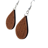 Redwood Earrings - Engraved Teardrop Wood Earrings - California Redwood Dangle Earrings - CA Souvenir Keepsake - Anniversary Gift