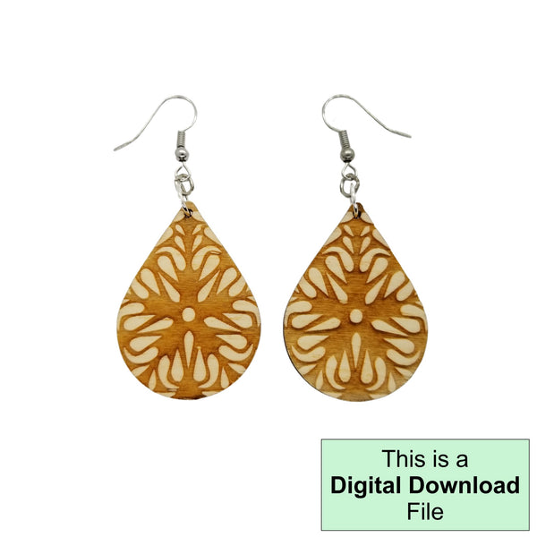 Floral Abstract Teardrop Dangle Earrings Boho Laser Cut and Engrave SVG File Engrave Only Digital Download Cut Your Own Pattern