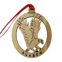Alaska Christmas Ornament Eagle Wood - Handmade in USA - Travel Gift - Souvenir Memento - Laser Cut
