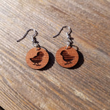 Chicken Baby Chick Hen Silhouette Circle Dangle Earrings Redwood Farm Barn Animals Wood Gift Women Engraved