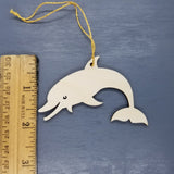 Dolphin Ornament - Handmade Wood Ornament - Smiling Dolphin Horizontal - Christmas Ornament 3 Inch