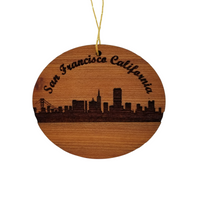 San Francisco Skyline Christmas Ornament Wood Souvenir Redwood Memento