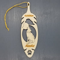 Ketchikan Alaska Wolf Christmas Ornament Wood Laser Cut Handmade in USA Souvenir Memento Leaf Acorn 5.375" Travel Gift AK