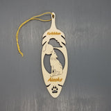 Ketchikan Alaska Wolf Christmas Ornament Wood Laser Cut Handmade in USA Souvenir Memento Leaf Acorn 5.375" Travel Gift AK