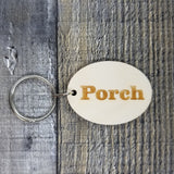 Porch Wood Keychain Key Ring Keychain Gift - Key Chain Key Tag Key Ring Key Fob - Porch Text Key Marker