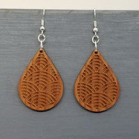 Redwood Earrings - Engraved Teardrop Wood Earrings - California Redwood Dangle Earrings - CA Souvenir Keepsake - Anniversary Gift