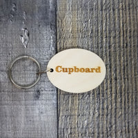 Cupboard Door Wood Keychain Key Ring Keychain Gift - Key Chain Key Tag Key Ring Key Fob - Cupboard Text Key Marker