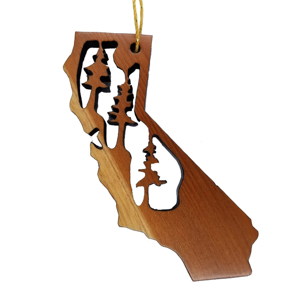 California State Wood Christmas Ornament 2 Tone Redwood Laser Cut Handmade Made in USA Housewarming Gift Souvenir Memento