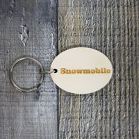 Snowmobile Wood Keychain Key Ring Keychain Gift - Key Chain Key Tag Key Ring Key Fob - Snowmobile Text Key Marker