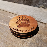 Bear Paw Wood Coasters - Set of 4 - California Redwood - Souvenir - Bear Track