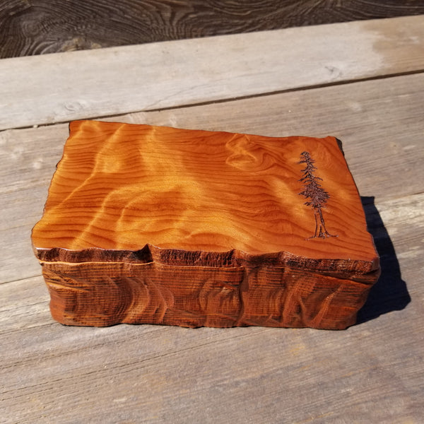 Wood Jewelry Box Redwood Tree Engraved Rustic Handmade Curly Wood #372 Mens Valet Christmas Gift 5th Anniversary
