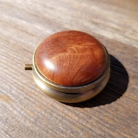 California Burl  Handmade Pill Box 3 Sections Redwood Top #413 Souvenir Memento Rustic Antique Bronze