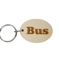 Bus Wood Keychain Key Ring Keychain Gift - Key Chain Key Tag Key Ring Key Fob - Bus Text Key Marker