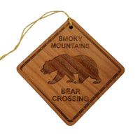 Smoky Mountains Ornament - Black Bear Crossing Sign Christmas Ornament -Handmade Wood - Tennessee Souvenir Travel Gift 3 Inch National Park