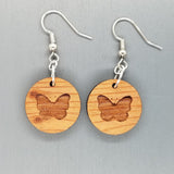 Redwood Earrings - Butterfly Wood Earrings - California Redwood Dangle Earrings - CA Souvenir Keepsake - Wood Gift Women Engraved