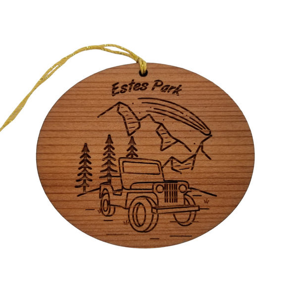 Estes Park Ornament - 4 Wheeling SUV Mountains Trees - Handmade Wood Colorado Souvenir Christmas Ornament Travel Gift 3 Inch Rocky Mountain
