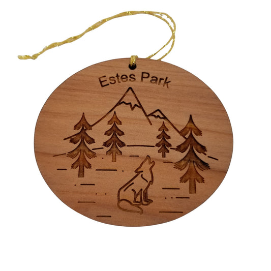 Estes Park Ornament - Wolf Mountains Trees - Handmade Wood - Colorado Souvenir Christmas Ornament Travel Gift 3 Inch Rocky Mountain National
