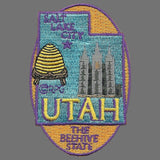 Utah State Travel Patch UT Souvenir Iron On Embellishment or Applique 3" The Beehive State Beehive Salt Lake City Temple Square