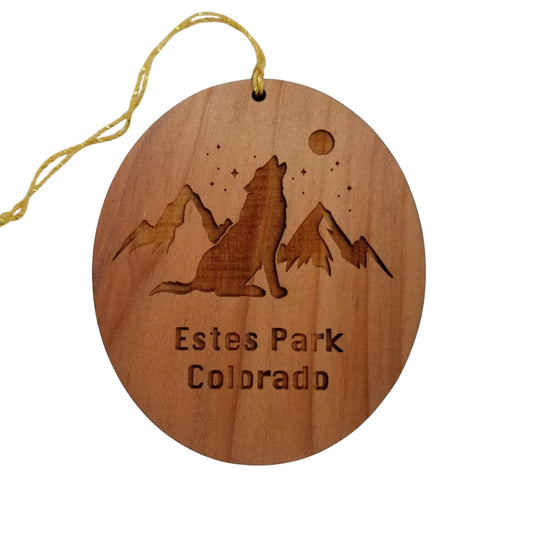 Estes Park Ornament - Howling Wolf Moon Stars Mountains - Handmade Wood - Colorado Souvenir Christmas Travel Gift Rocky Mountains
