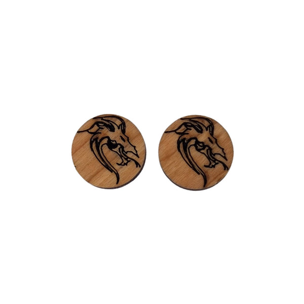 Dragon Earrings - Cherry Wood Earrings - Stud Earrings - Post Earrings - Dragon Head