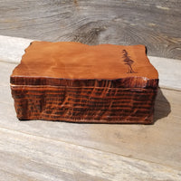 Handmade Wood Box with Redwood Tree Engraved Rustic Handmade Curly Wood #460 California Redwood Jewelry Box Storage Box