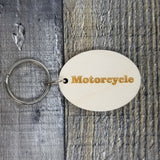 Motorcycle Wood Keychain Key Ring Keychain Gift - Key Chain Key Tag Key Ring Key Fob - Motorcycle Text Key Marker