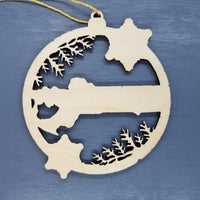 Massachusetts Wood Ornament -  State Shape with Snowflakes MA Cutout - Handmade Wood Ornament Made in USA Christmas Decor