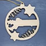 Massachusetts Wood Ornament -  State Shape with Snowflakes MA Cutout - Handmade Wood Ornament Made in USA Christmas Decor