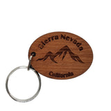 Sierra Nevada Keychain CA Mountains Wood Keyring California Souvenir Central Valley Great Basin Ski Skiing Skier Key Tag Bag