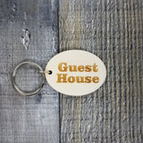 Guest House Wood Keychain Key Ring Keychain Gift - Key Chain Key Tag Key Ring Key Fob - Guest House Text Key Marker
